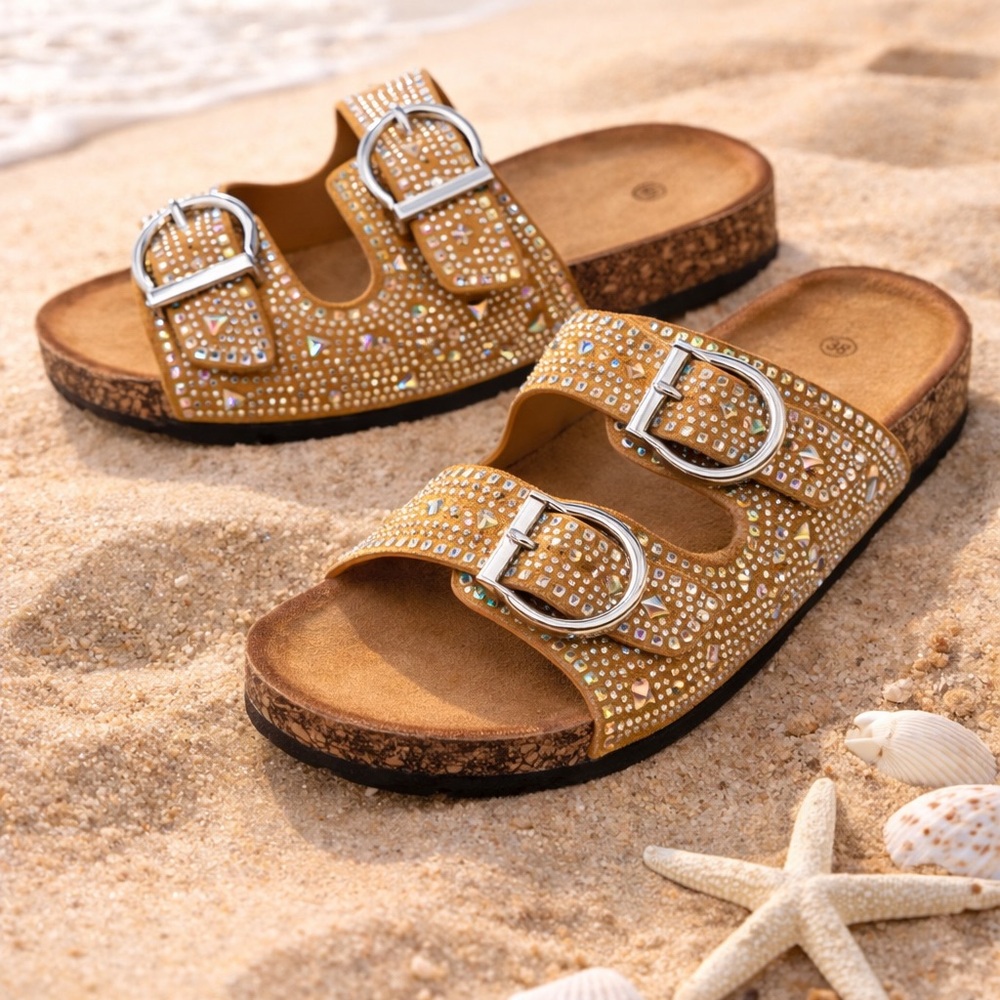 🆕😍Tan Super Comfy Crystal Embellished Casual Flats